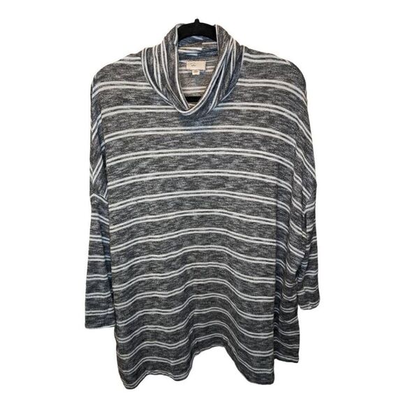 9-H15 STCL by Anthropologie Postage Stamp Striped Dolman Knit Sweater Gray White - Picture 1 of 6